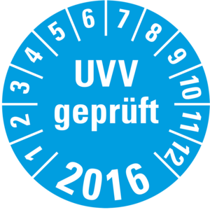 UVV-Prüfung für alle gewerblich genutzten Fahrzeugen Abbildung des Zeichens der UVV-Prüfung